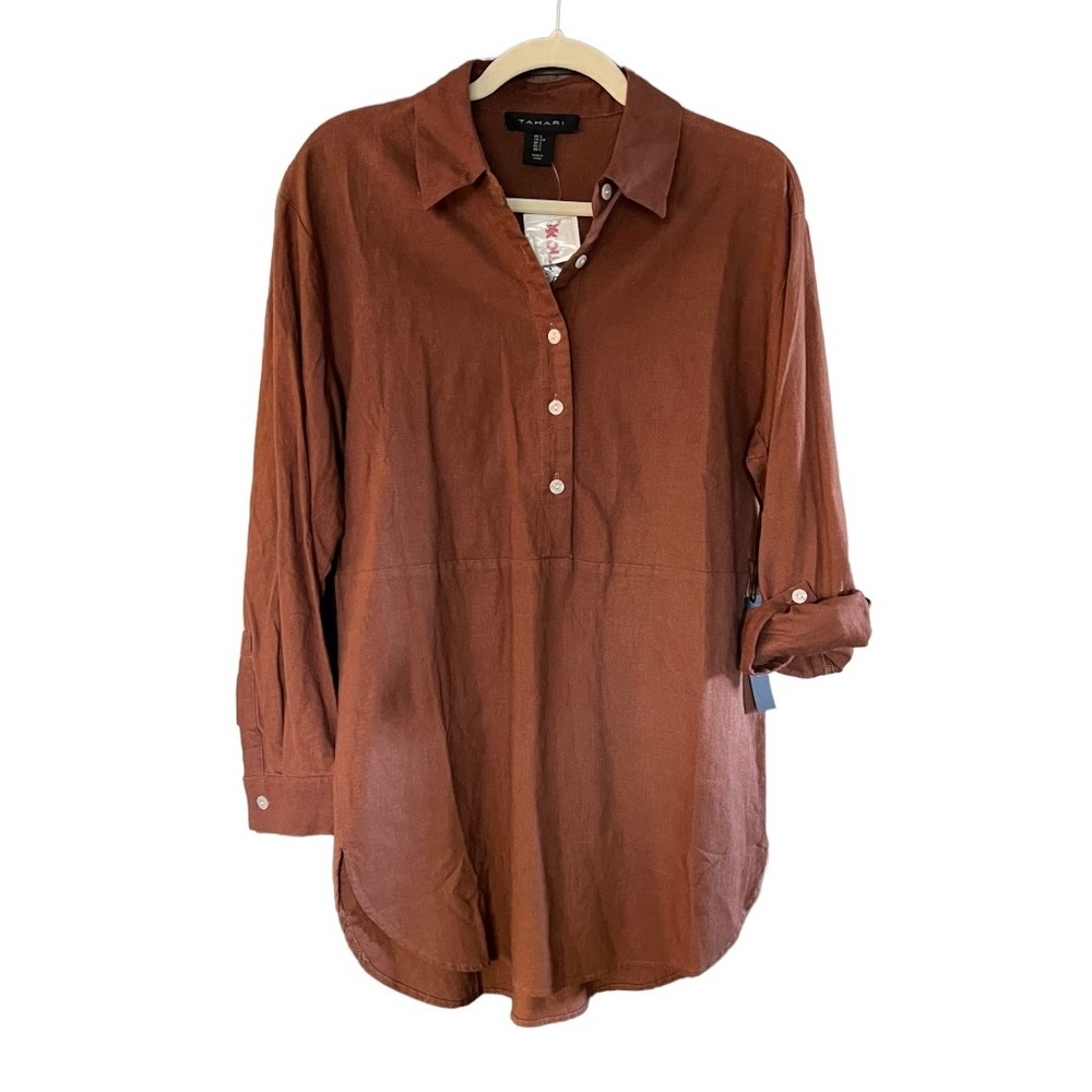 NWT Tahari Woman’s Linen Button Down Blouse Sz S